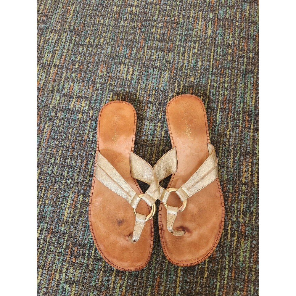 Lilly Pulitzer "McKim" Thong Sandals Brown & Gold Size 6.5